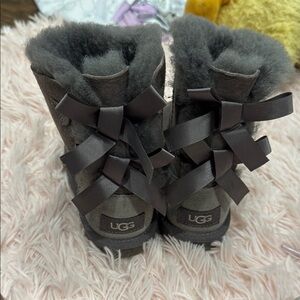 UGG Charcoal Sheepskin Ribbon Boots